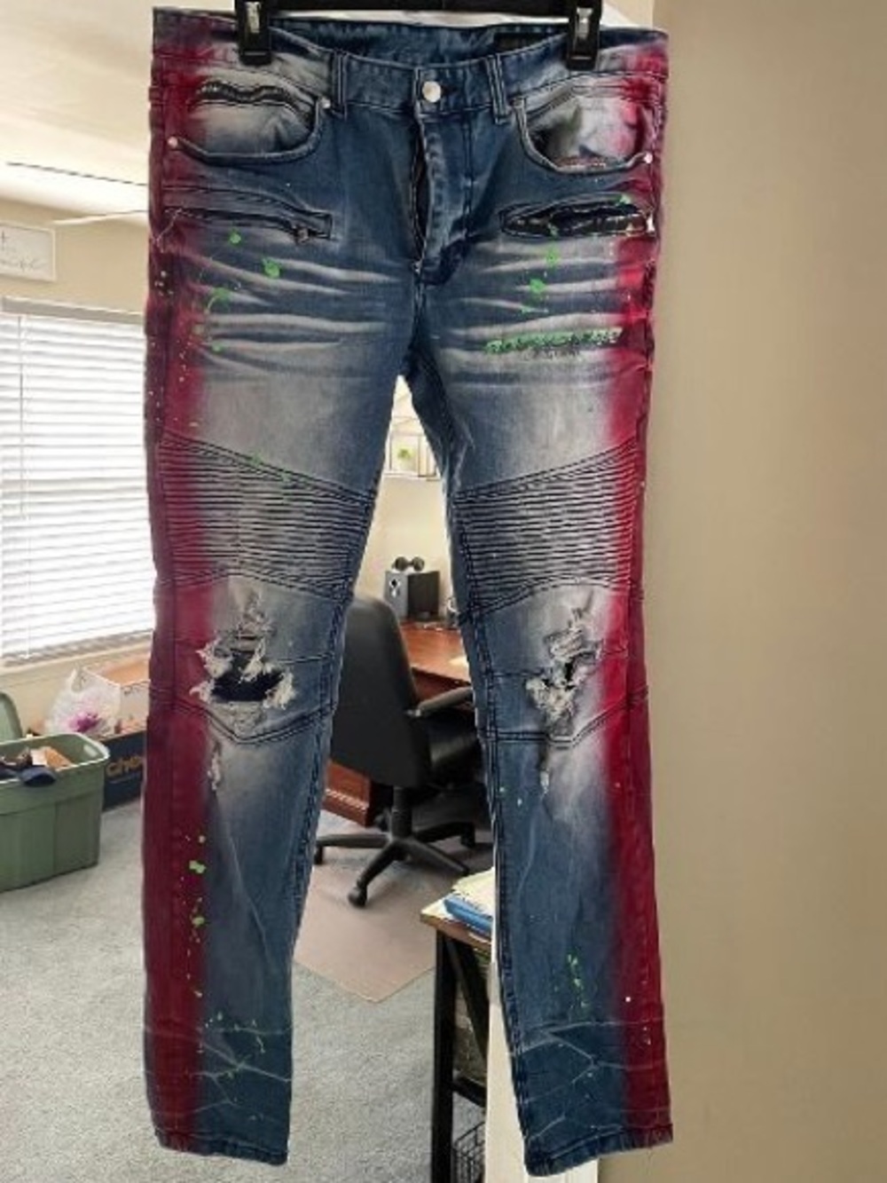Rockstar Original RSM 214 Ultra Slim Distressed/Pain Splatter/Stretch/Stacked